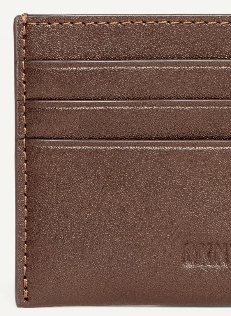 Brown Men's DKNY Card Case Wallets | Australia-D1056