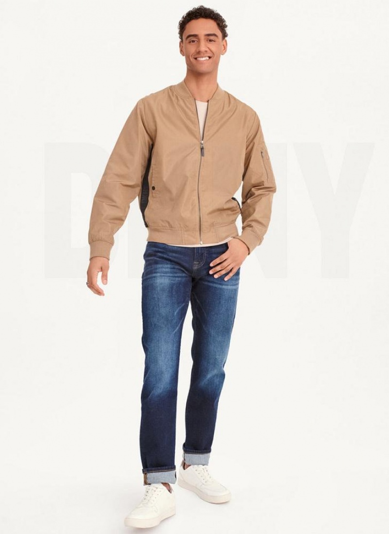 Brown Men's DKNY Logo Tape Bomber Jackets | Australia-D0835