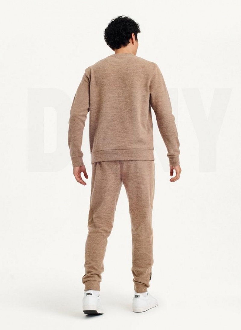 Brown Men's DKNY Lounge Crew Neck Sweatshirts | Australia-D1444
