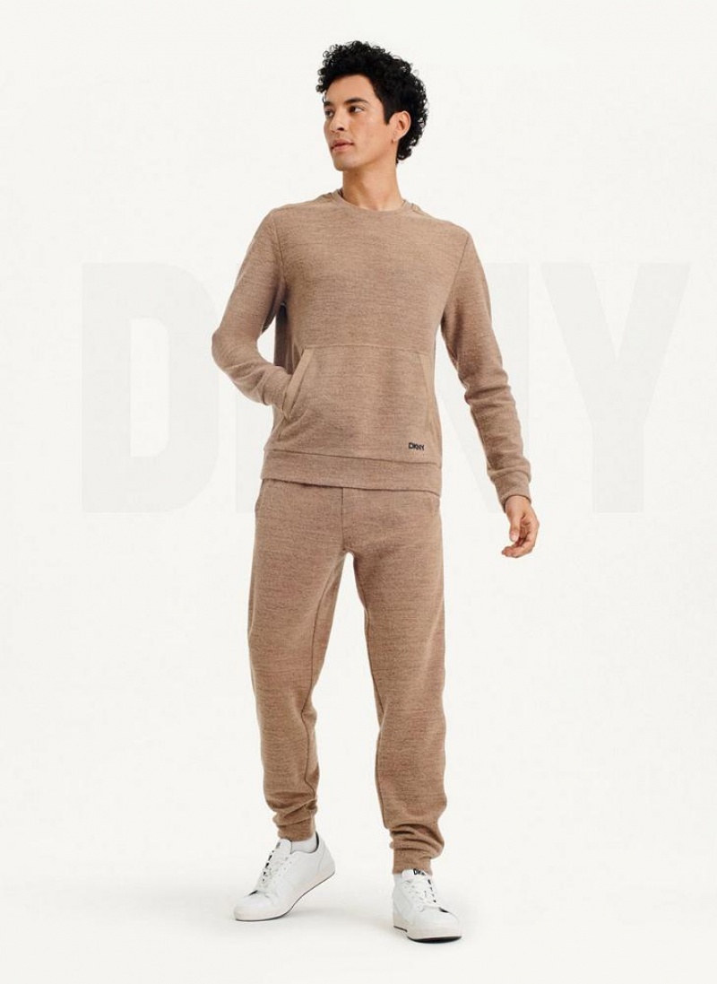 Brown Men's DKNY Lounge Crew Neck Sweatshirts | Australia-D1444