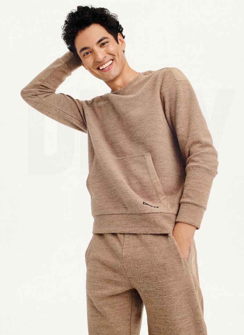 Brown Men's DKNY Lounge Crew Neck Sweatshirts | Australia-D1444