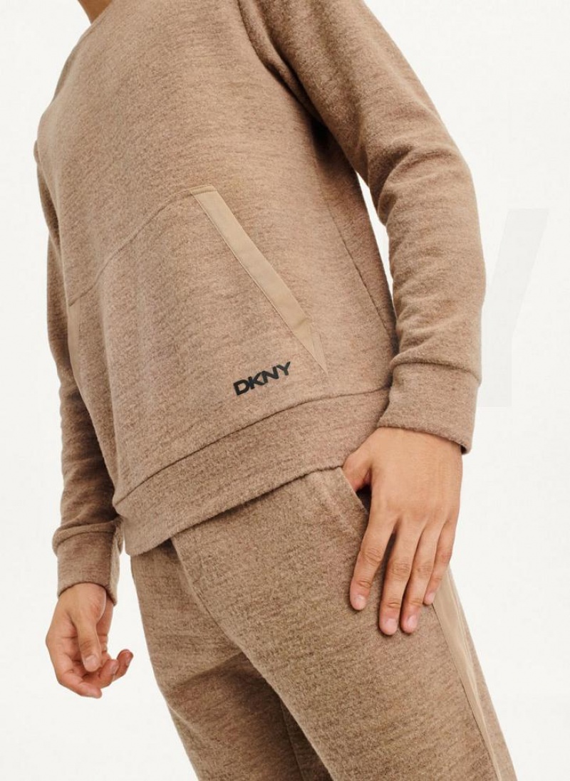 Brown Men's DKNY Lounge Crew Neck Sweatshirts | Australia-D1444
