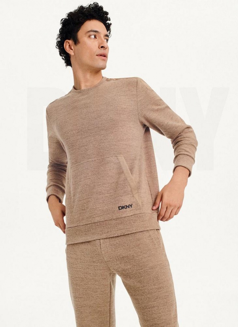 Brown Men\'s DKNY Lounge Crew Neck Sweatshirts | Australia-D1444