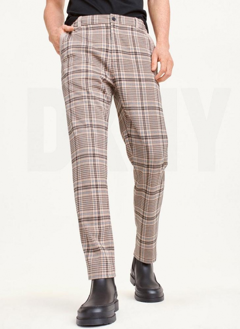 Brown Men's DKNY Plaids Pants | Australia-D0448