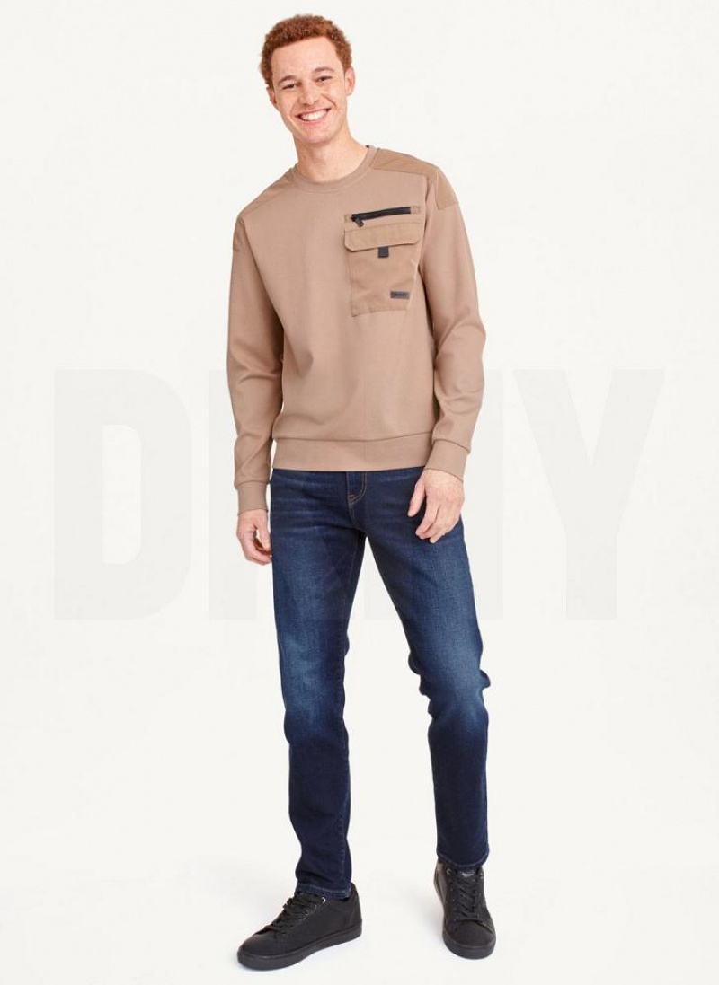 Brown Men's DKNY Utility Crewneck T Shirts | Australia-D1141