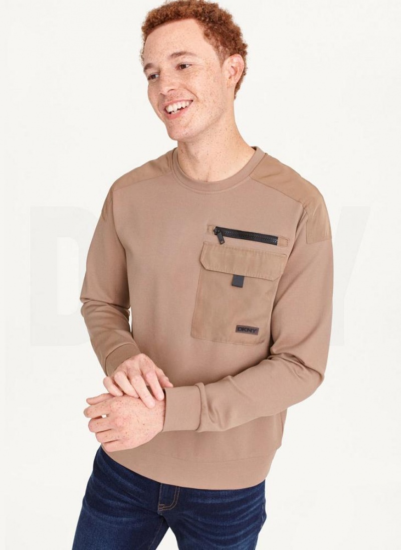 Brown Men\'s DKNY Utility Crewneck T Shirts | Australia-D1141