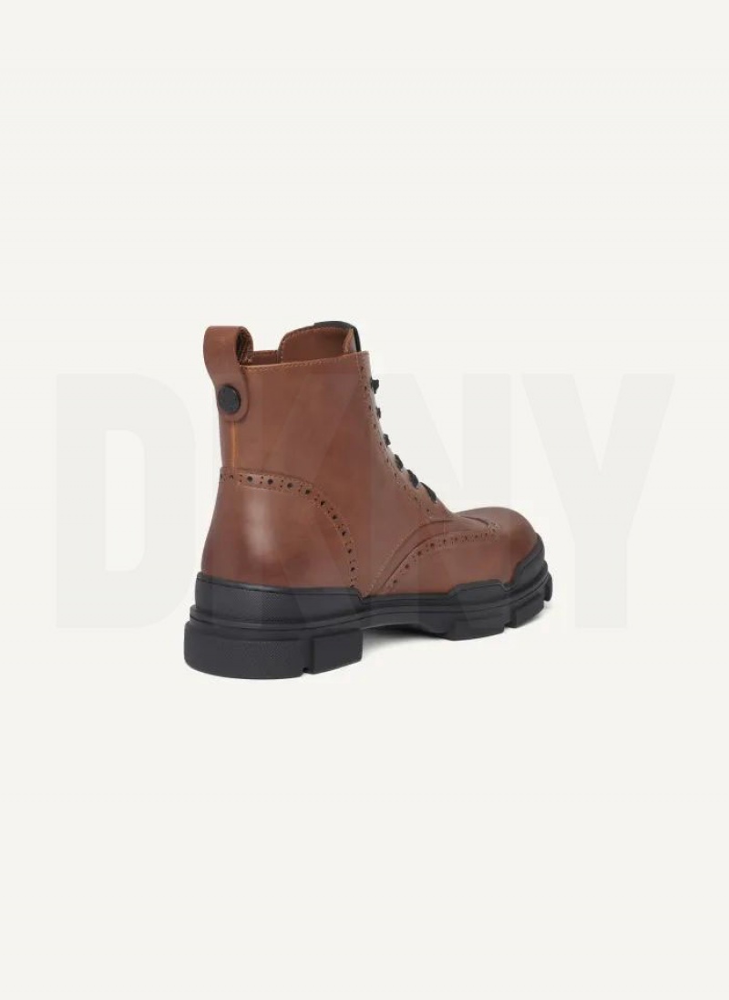 Brown Men's DKNY Wingtip Lug Sole Boots | Australia-D1569