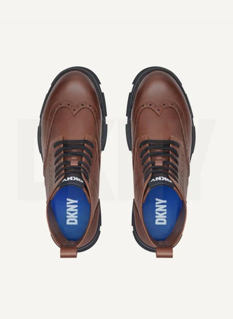Brown Men's DKNY Wingtip Lug Sole Boots | Australia-D1569