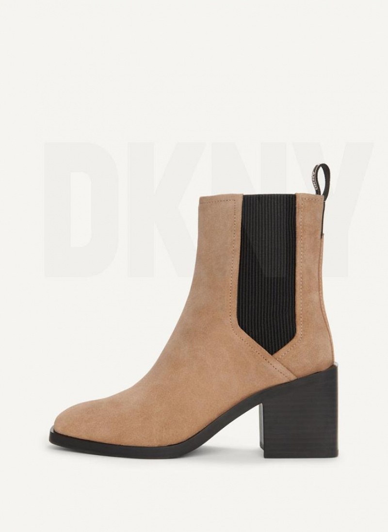 Brown Women\'s DKNY Block Heel Chelsea Boots | Australia-D0924