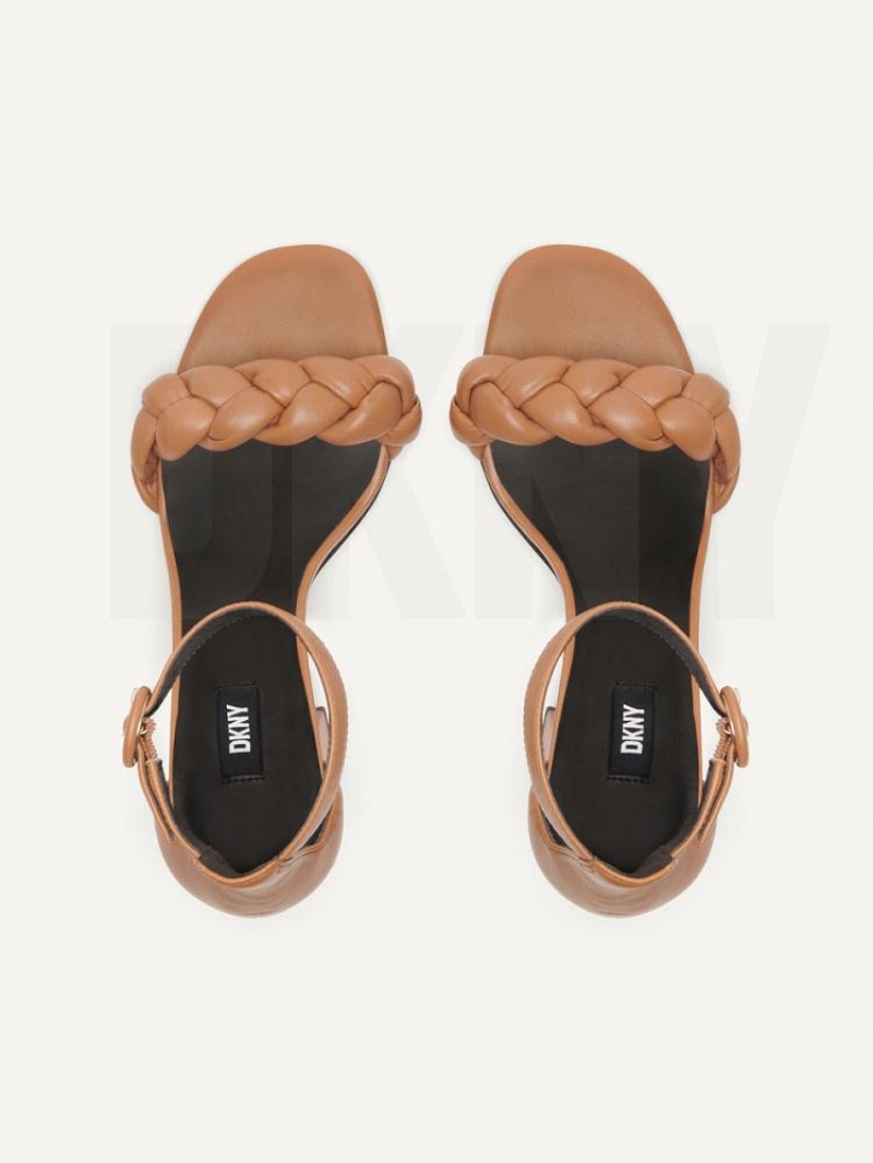Brown Women's DKNY Braided Ankle Strap Block Heels | Australia-D1027