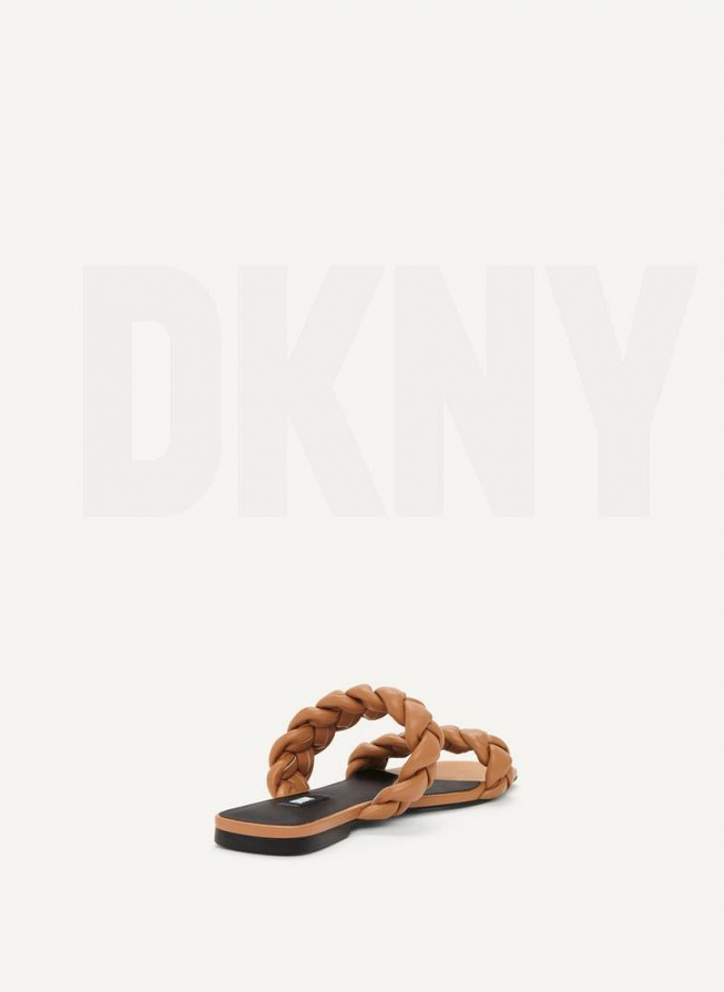 Brown Women's DKNY Braided Double Strap Slides | Australia-D1860