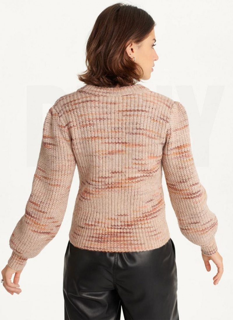 Brown Women's DKNY Bubble Sleeve Knit Sweaters | Australia-D1657