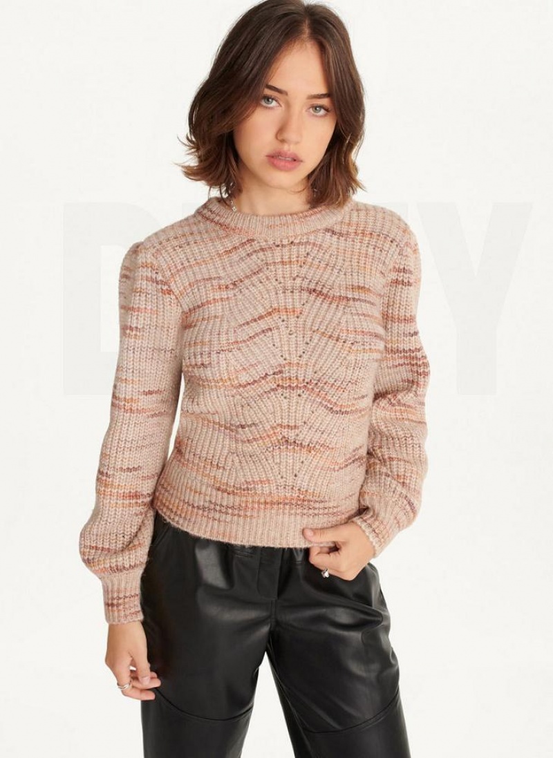 Brown Women\'s DKNY Bubble Sleeve Knit Sweaters | Australia-D1657