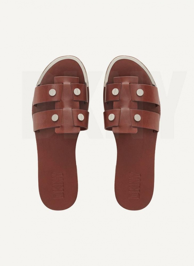 Brown Women's DKNY Glynn Flat Slides | Australia-D0214