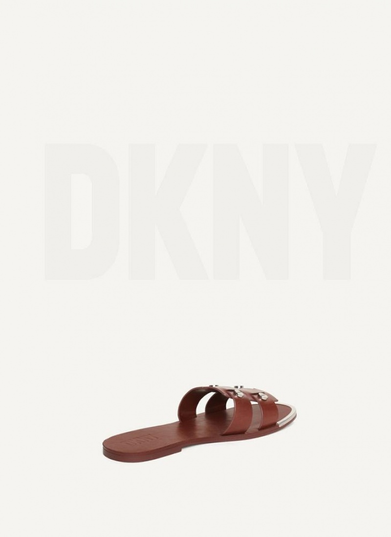 Brown Women's DKNY Glynn Flat Slides | Australia-D0214