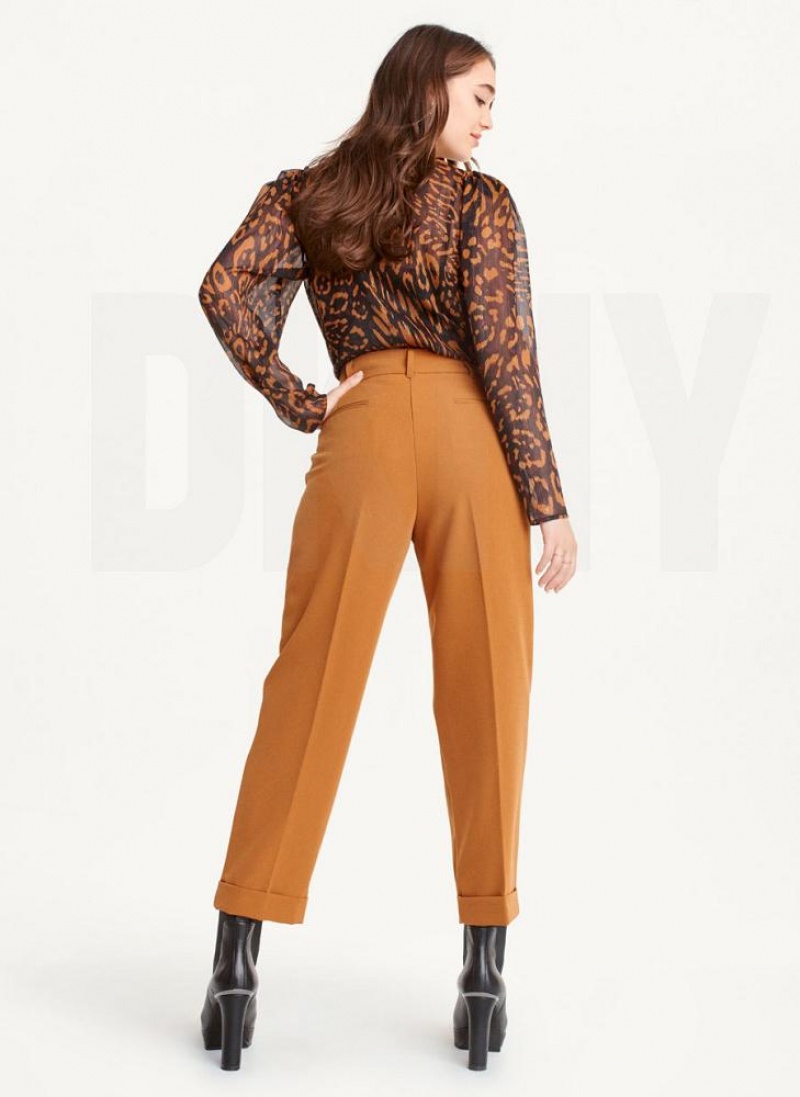 Brown Women's DKNY High Rise Pleat Rolled Cuff Pants | Australia-D1950