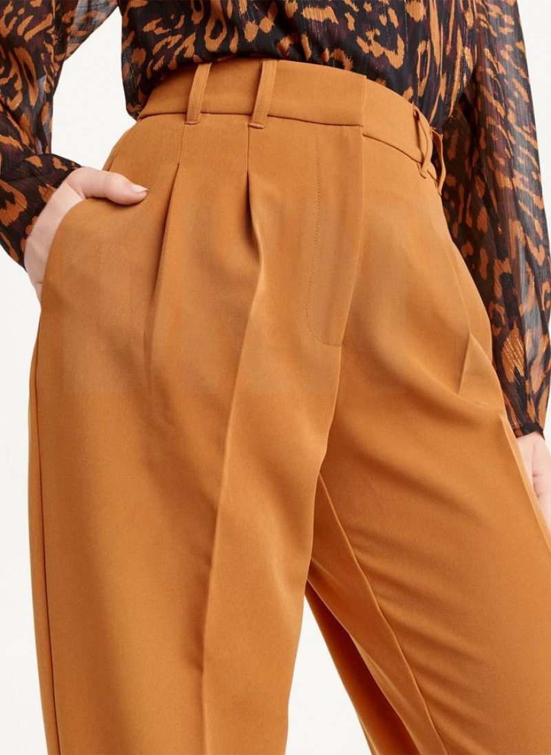 Brown Women's DKNY High Rise Pleat Rolled Cuff Pants | Australia-D1950