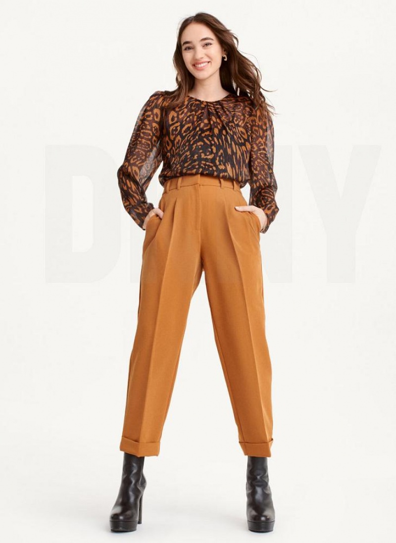 Brown Women's DKNY High Rise Pleat Rolled Cuff Pants | Australia-D1950