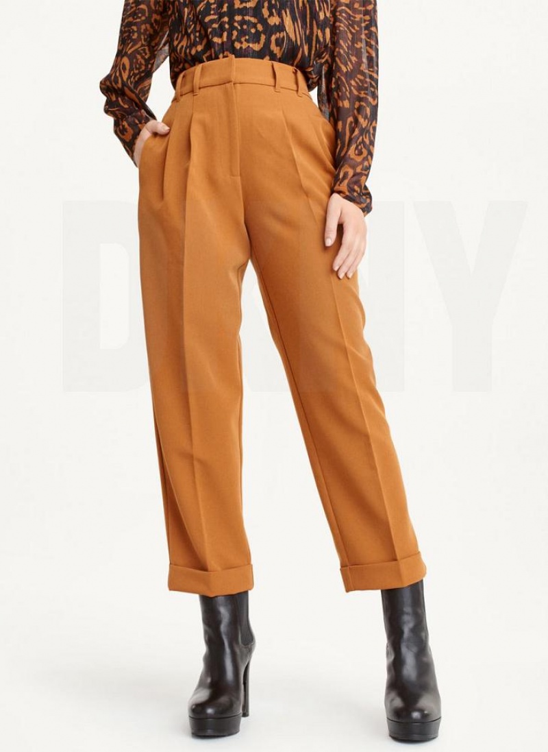 Brown Women\'s DKNY High Rise Pleat Rolled Cuff Pants | Australia-D1950