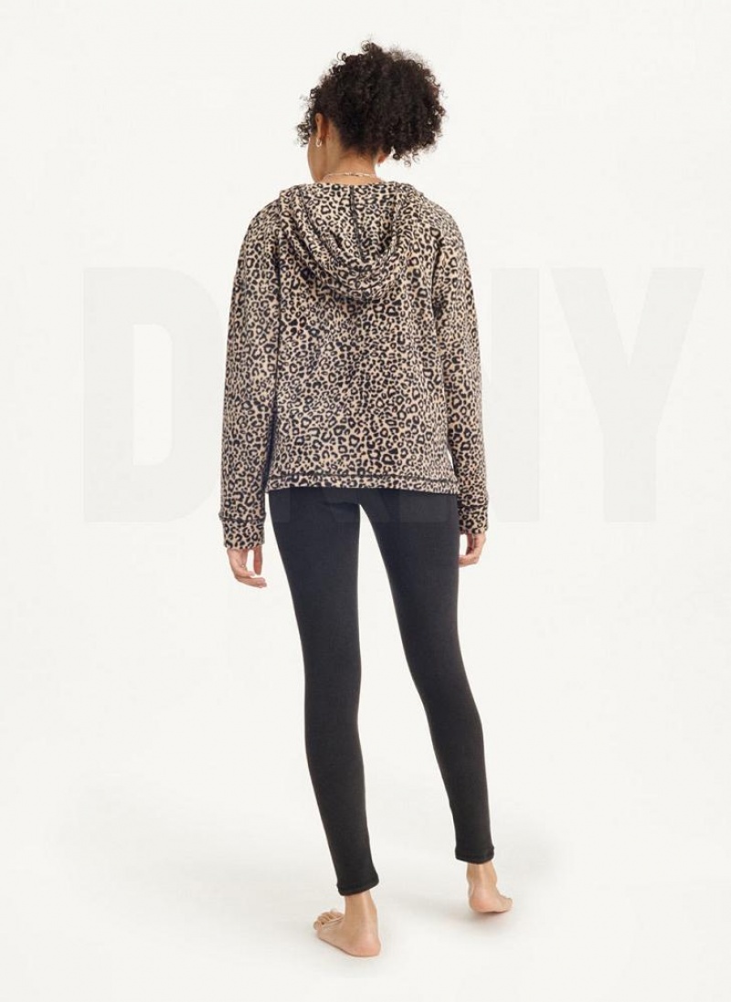 Brown Women's DKNY Long Sleeve Hooded Top And Legging Set Pajamas | Australia-D0854