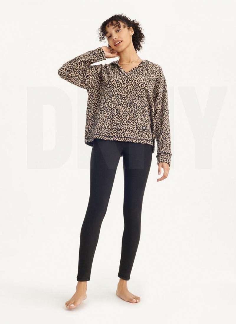 Brown Women's DKNY Long Sleeve Hooded Top And Legging Set Pajamas | Australia-D0854