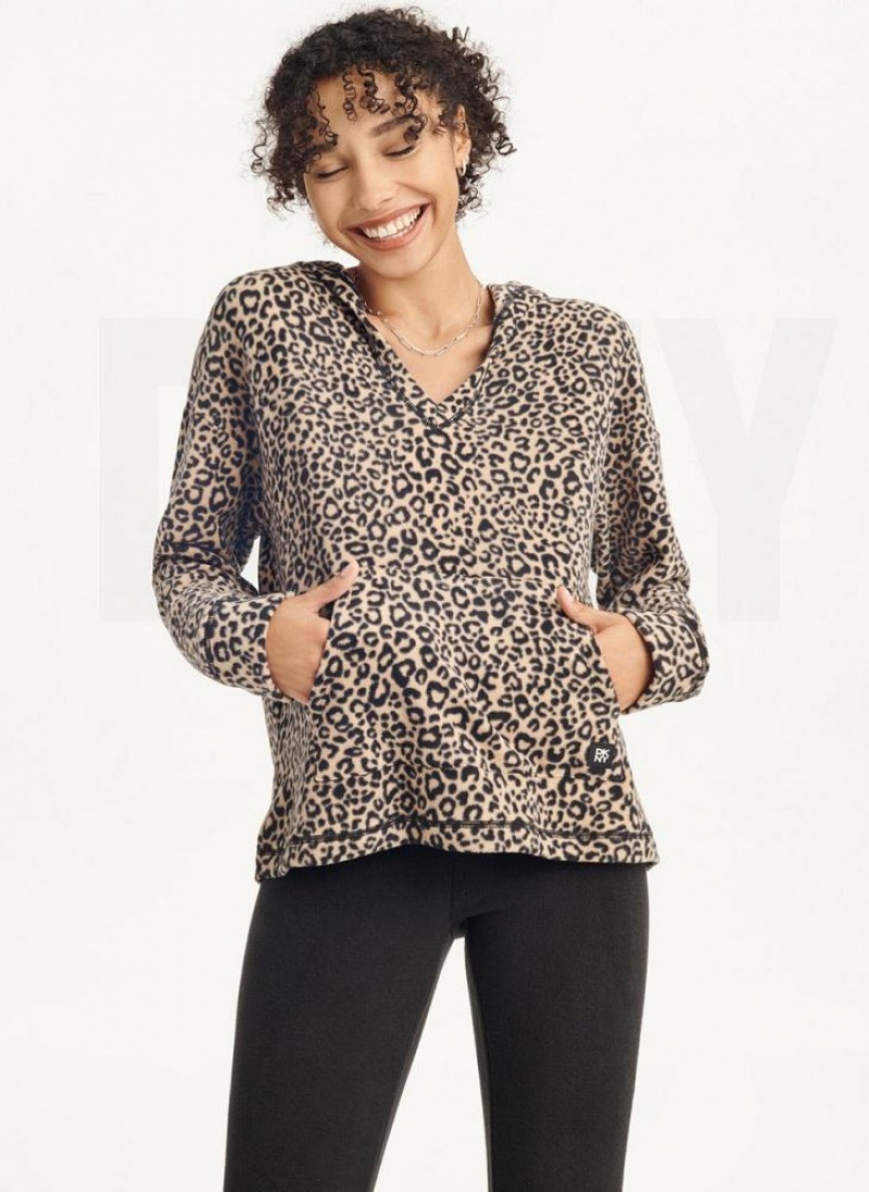 Brown Women's DKNY Long Sleeve Hooded Top And Legging Set Pajamas | Australia-D0854