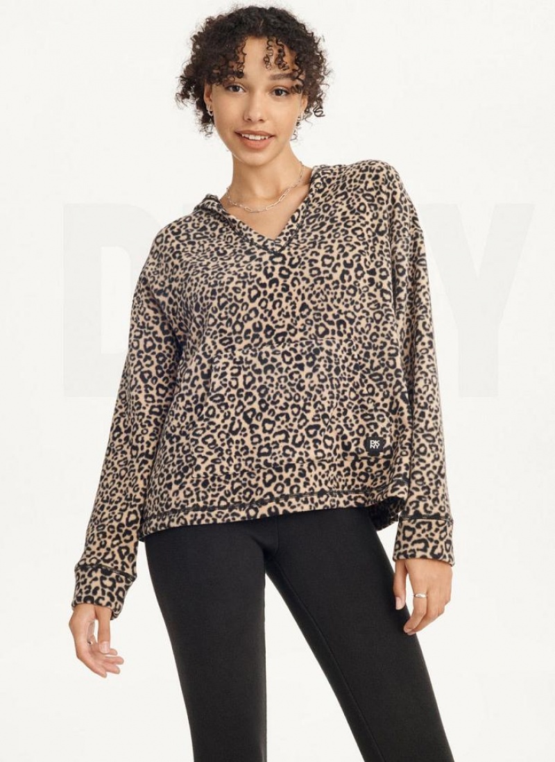 Brown Women's DKNY Long Sleeve Hooded Top And Legging Set Pajamas | Australia-D0854