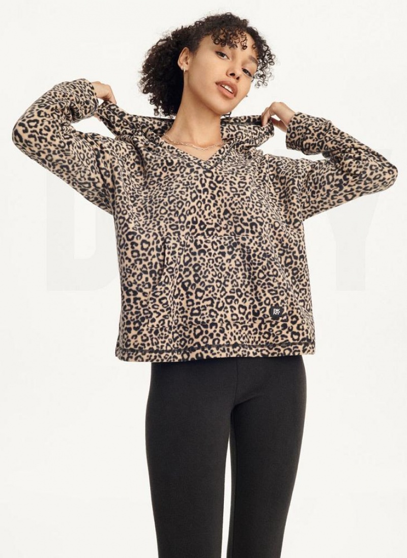 Brown Women's DKNY Long Sleeve Hooded Top And Legging Set Pajamas | Australia-D0854