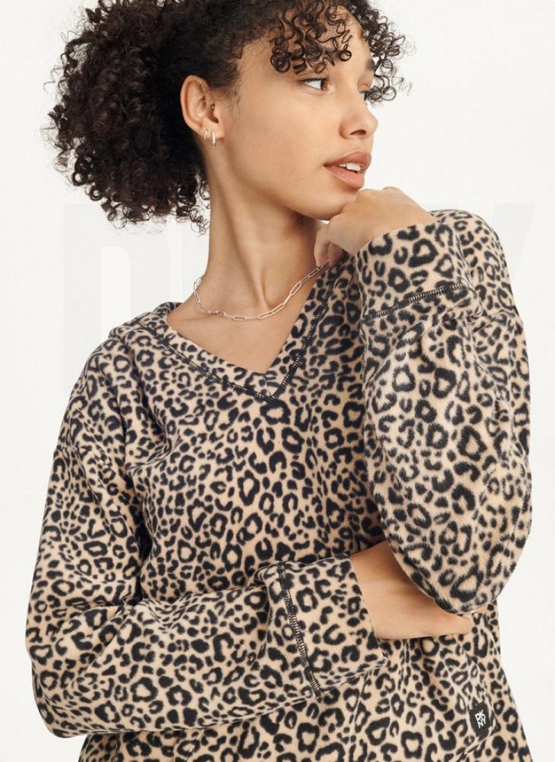 Brown Women\'s DKNY Long Sleeve Hooded Top And Legging Set Pajamas | Australia-D0854