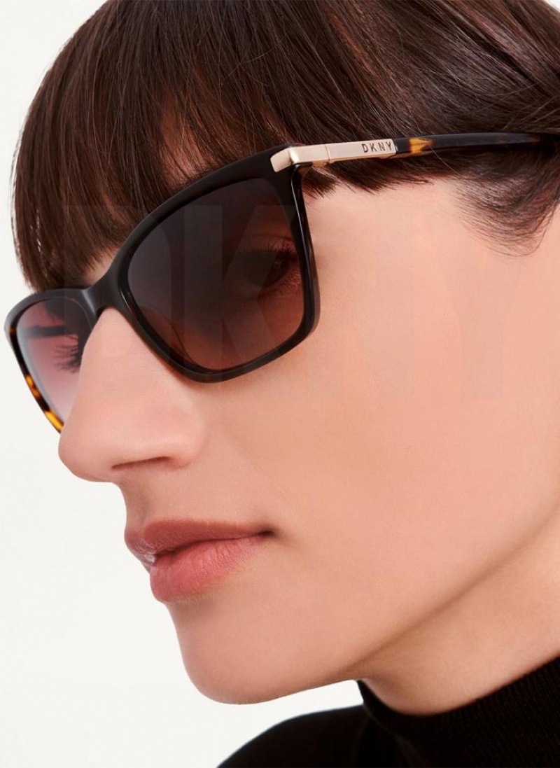 Brown Women's DKNY Modified Modern Rectangle Sunglasses | Australia-D0856