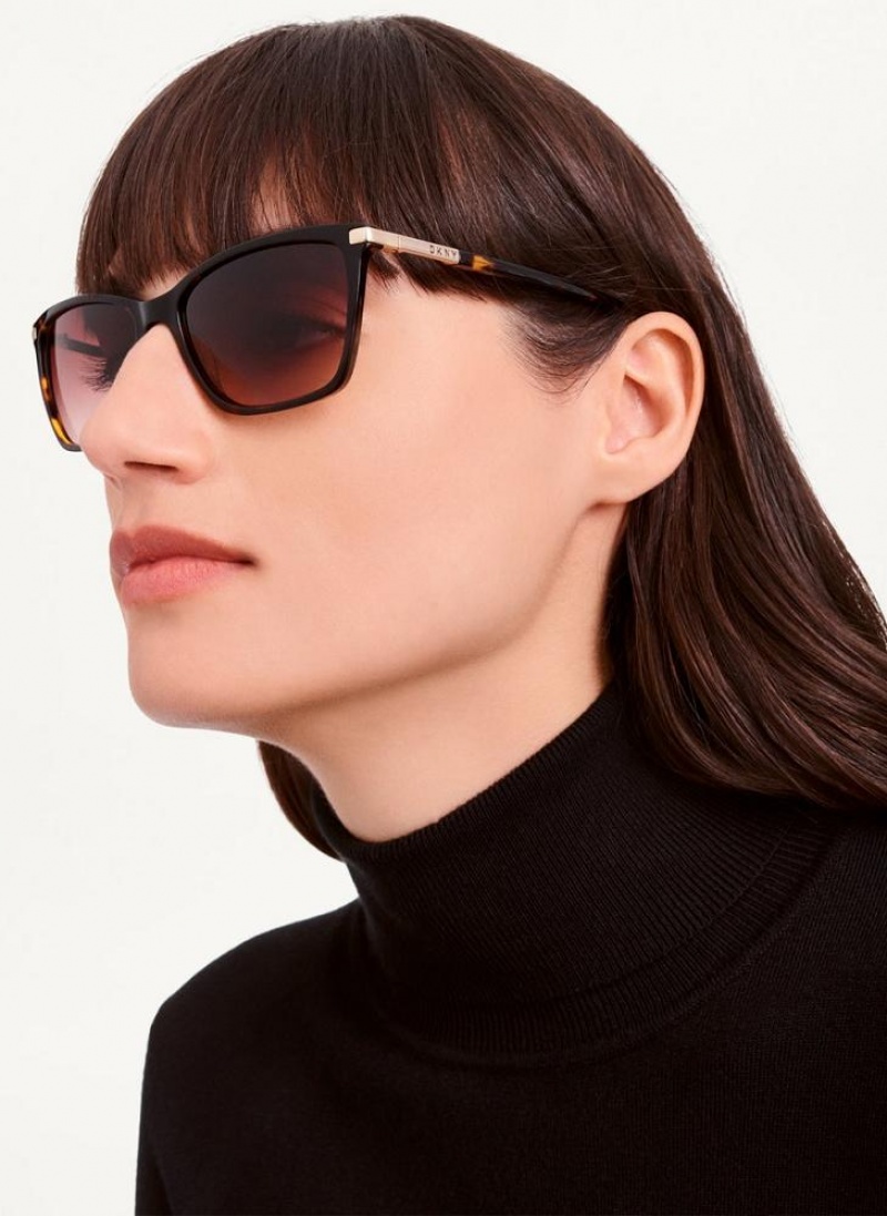 Brown Women's DKNY Modified Modern Rectangle Sunglasses | Australia-D0856