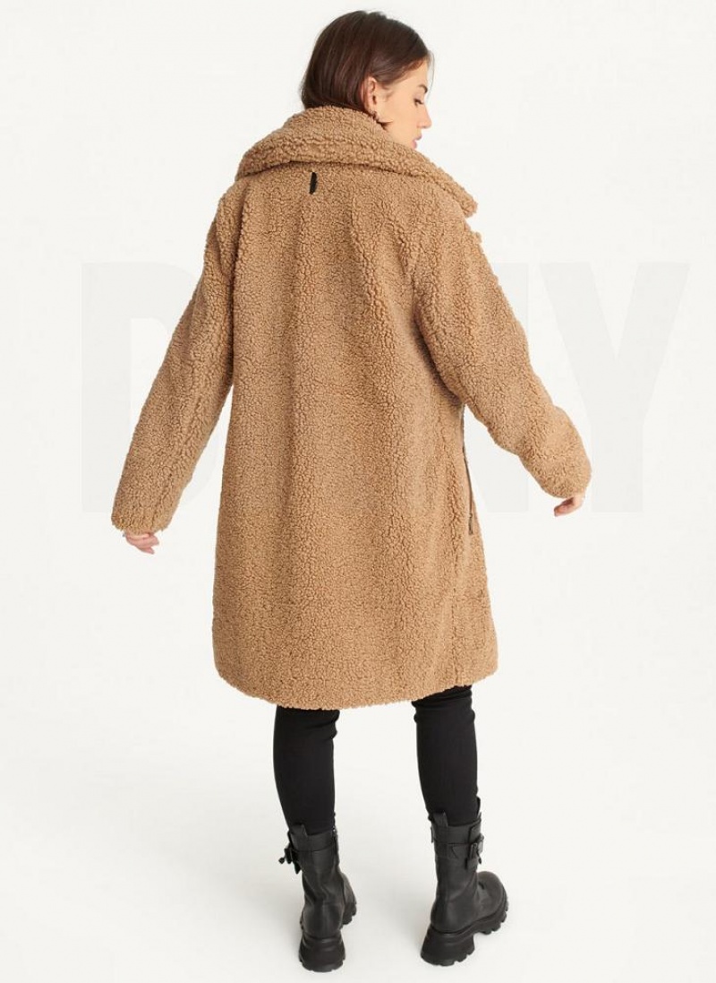 Brown Women's DKNY Oversized Long Sherpa Coats | Australia-D1606
