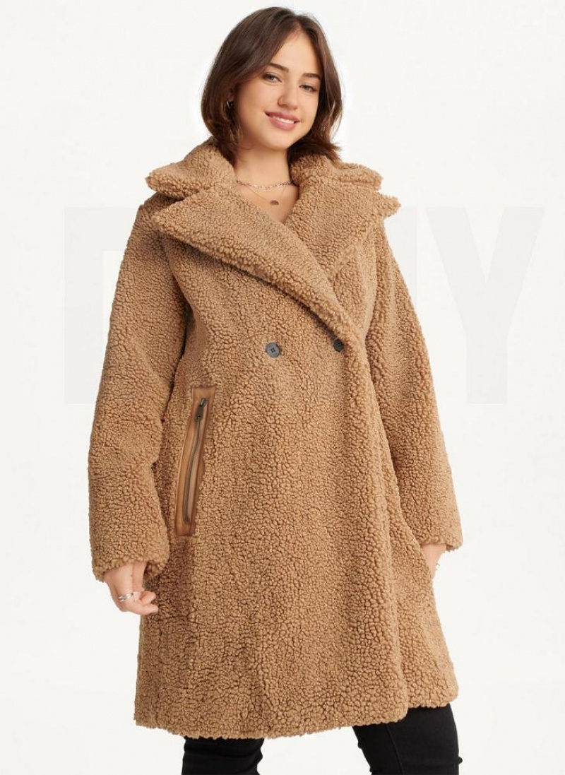 Brown Women\'s DKNY Oversized Long Sherpa Coats | Australia-D1606