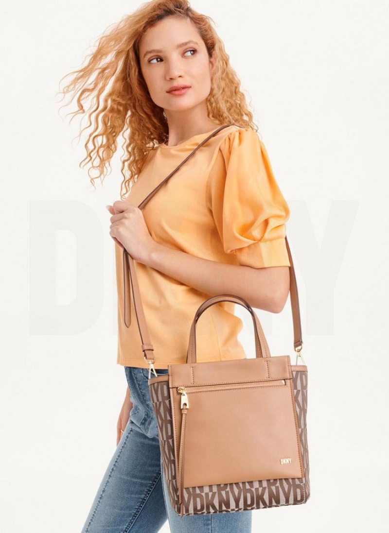 Brown Women's DKNY Pax North-South Tote Crossbody Bags | Australia-D1484