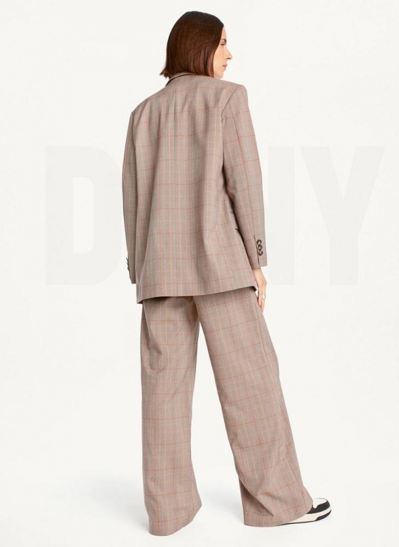 Brown Women's DKNY Plaid Blazers | Australia-D0319