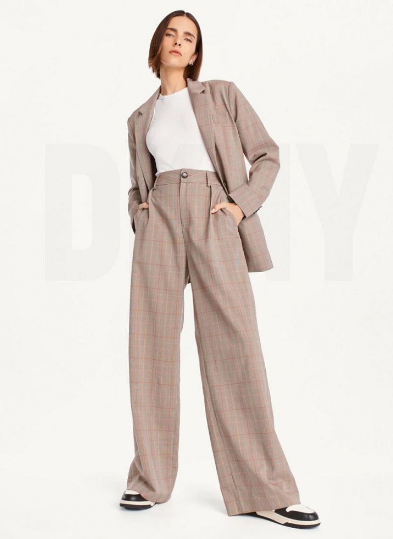 Brown Women's DKNY Plaid Blazers | Australia-D0319