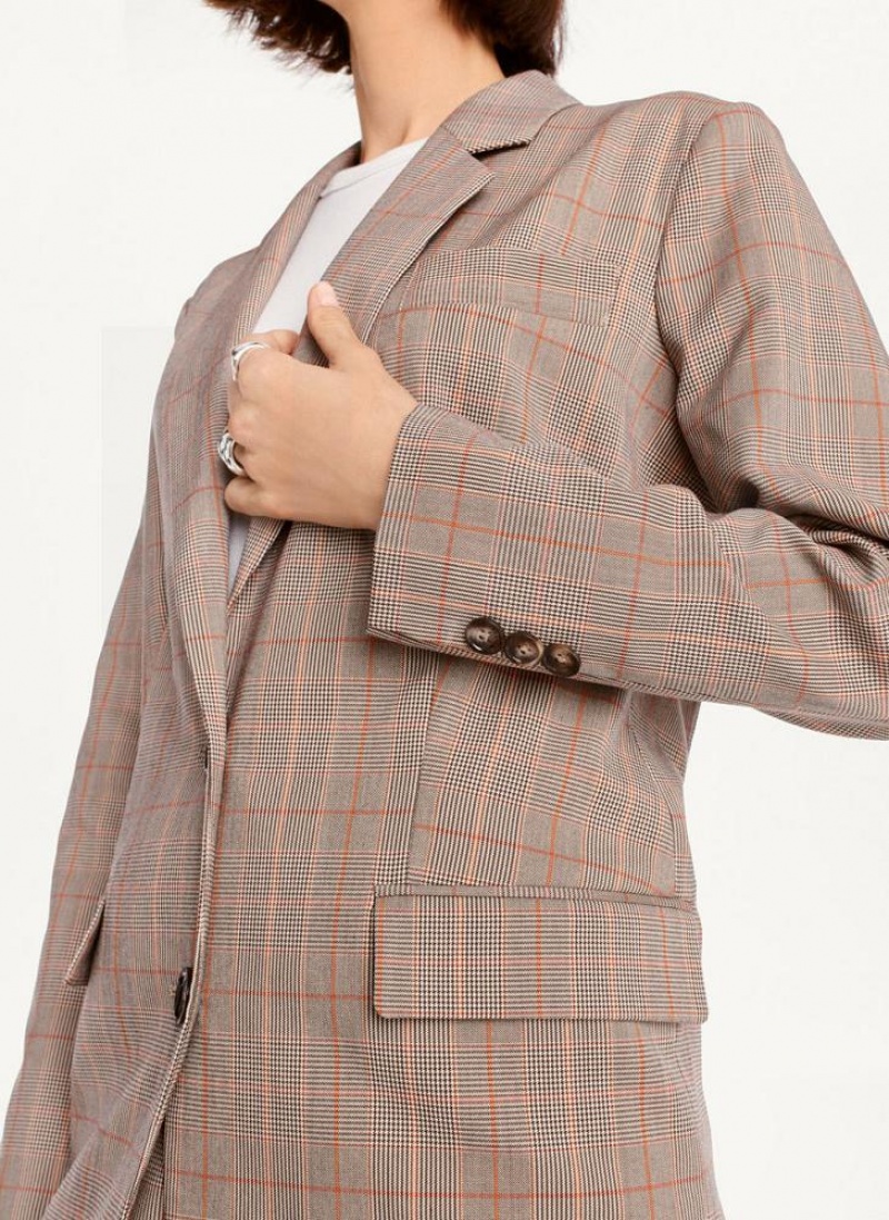 Brown Women's DKNY Plaid Blazers | Australia-D0319