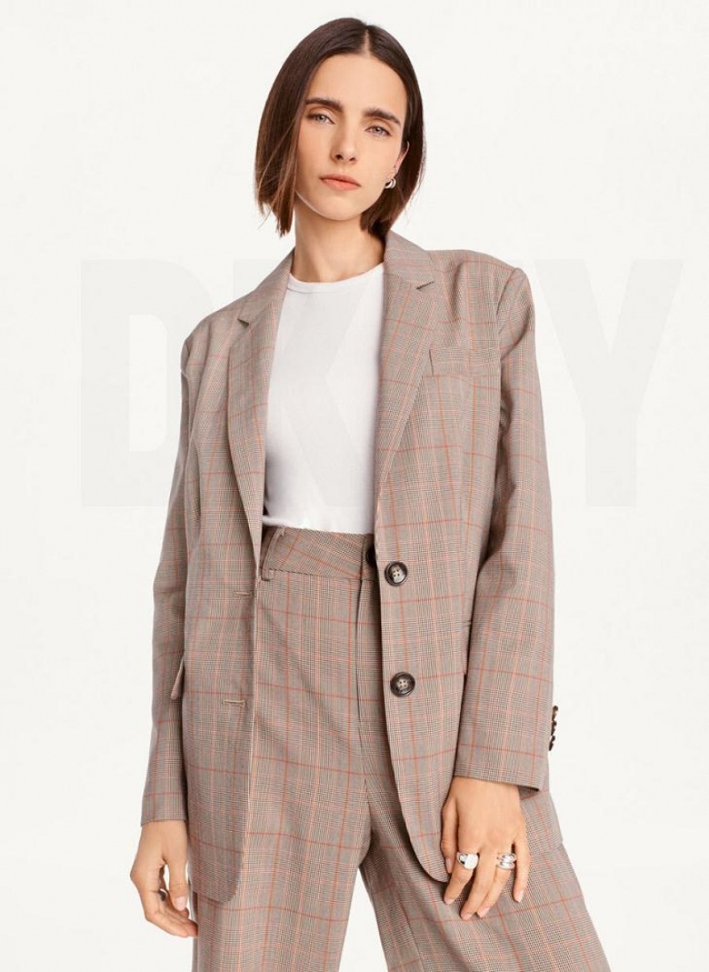 Brown Women\'s DKNY Plaid Blazers | Australia-D0319