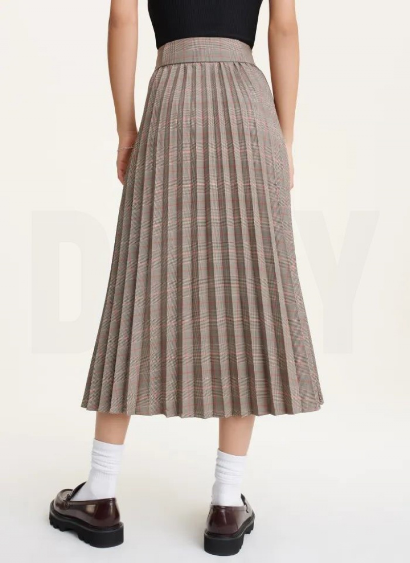 Brown Women's DKNY Pleated Wrap Midi Skirts | Australia-D0301