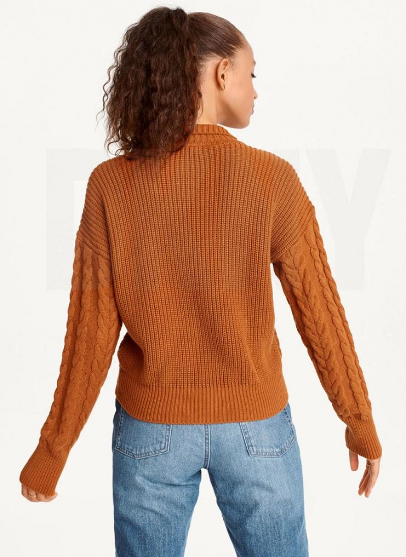 Brown Women's DKNY Polo Cable knit Sweaters | Australia-D1483