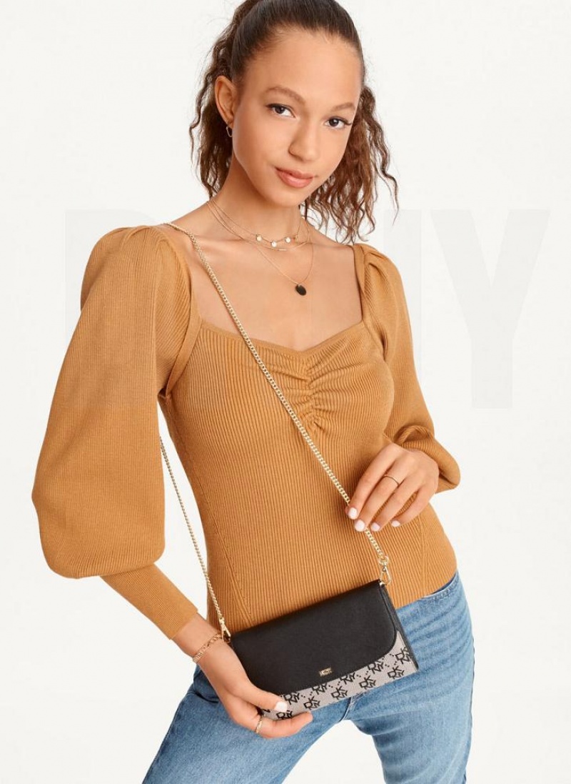 Brown Women\'s DKNY Puff-Sleeve Sweatheart Sweaters | Australia-D1103