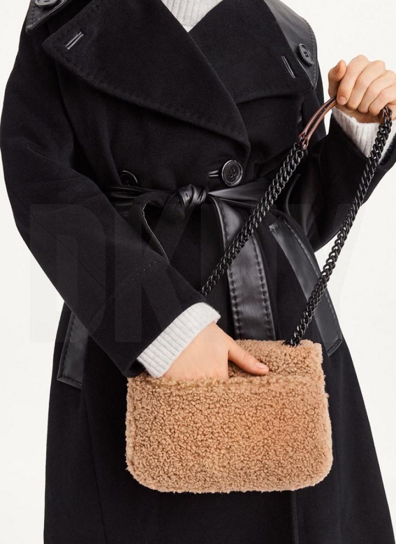 Brown Women's DKNY Sherpa Sina Flap Shoulder Bags | Australia-D1691