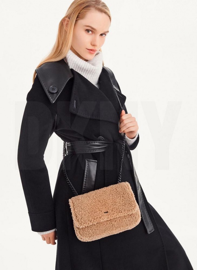 Brown Women\'s DKNY Sherpa Sina Flap Shoulder Bags | Australia-D1691