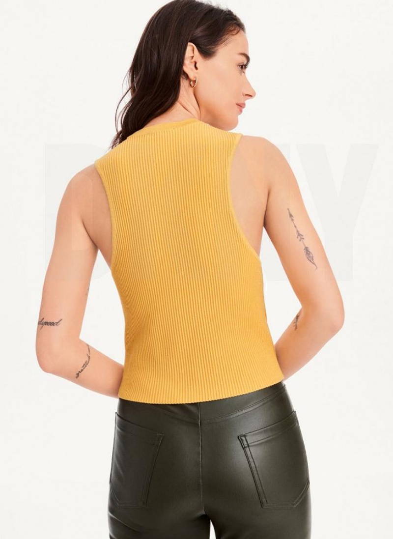 Brown Women's DKNY Sleeveless Crewneck Crop Sweater Tank Tops | Australia-D0746