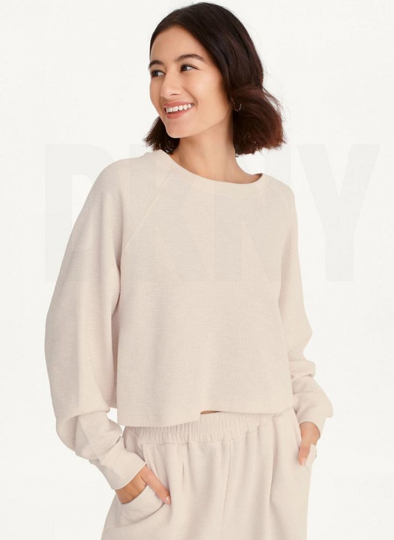 Brown Women\'s DKNY Tech Slub Cropped Pullover Sweatshirts | Australia-D0312