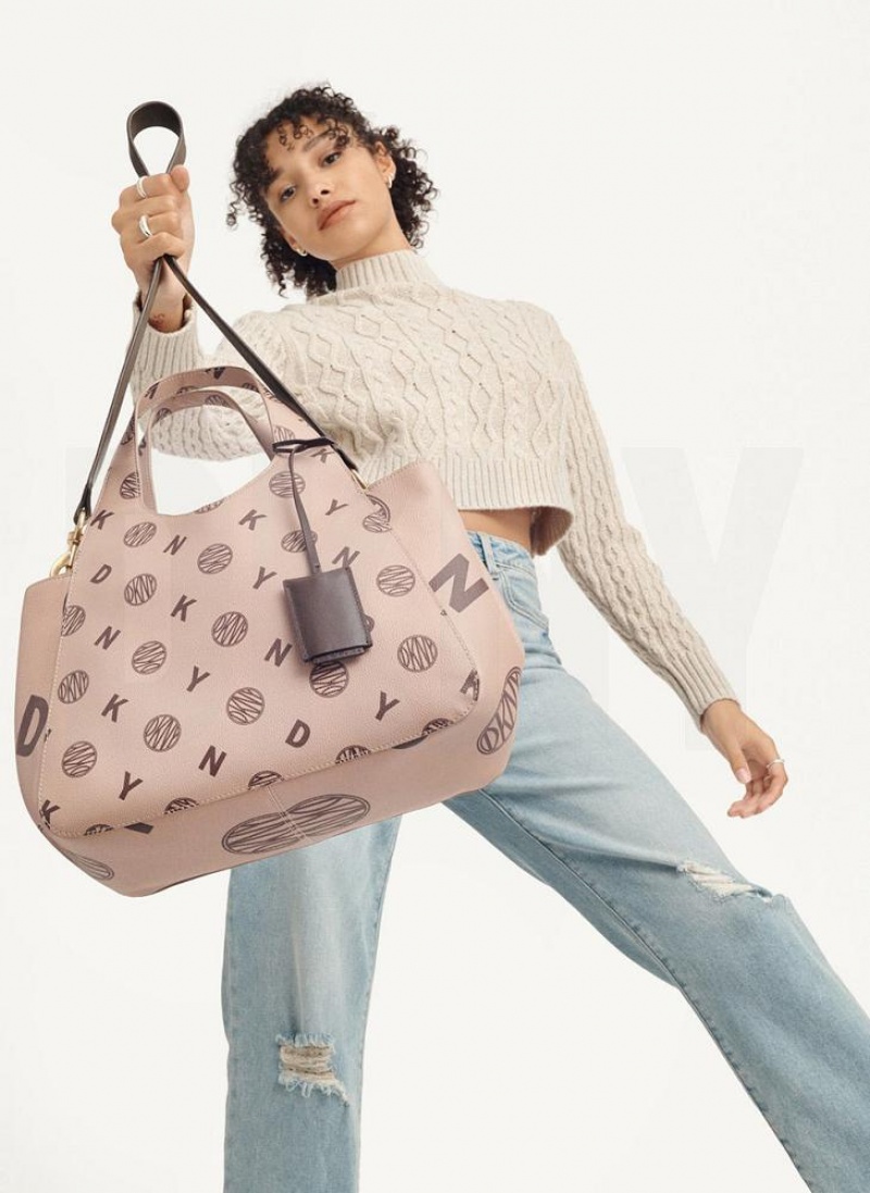 Brown Women's DKNY The Medium Logo Effortless Tote Bags | Australia-D1556