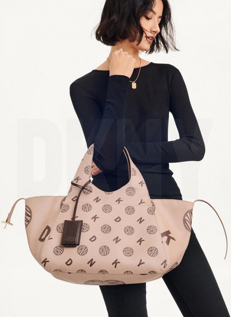 Brown Women's DKNY The Medium Logo Effortless Tote Crossbody Bags | Australia-D0663