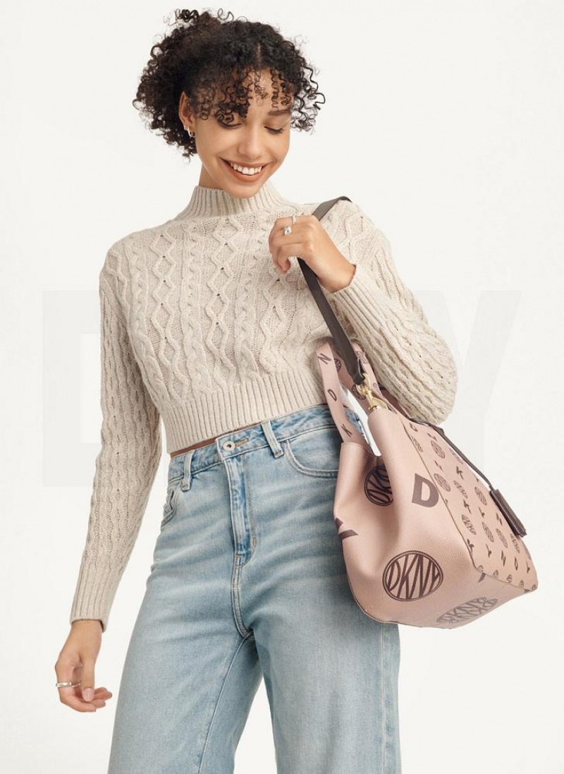 Brown Women's DKNY The Medium Logo Effortless Tote Crossbody Bags | Australia-D0663