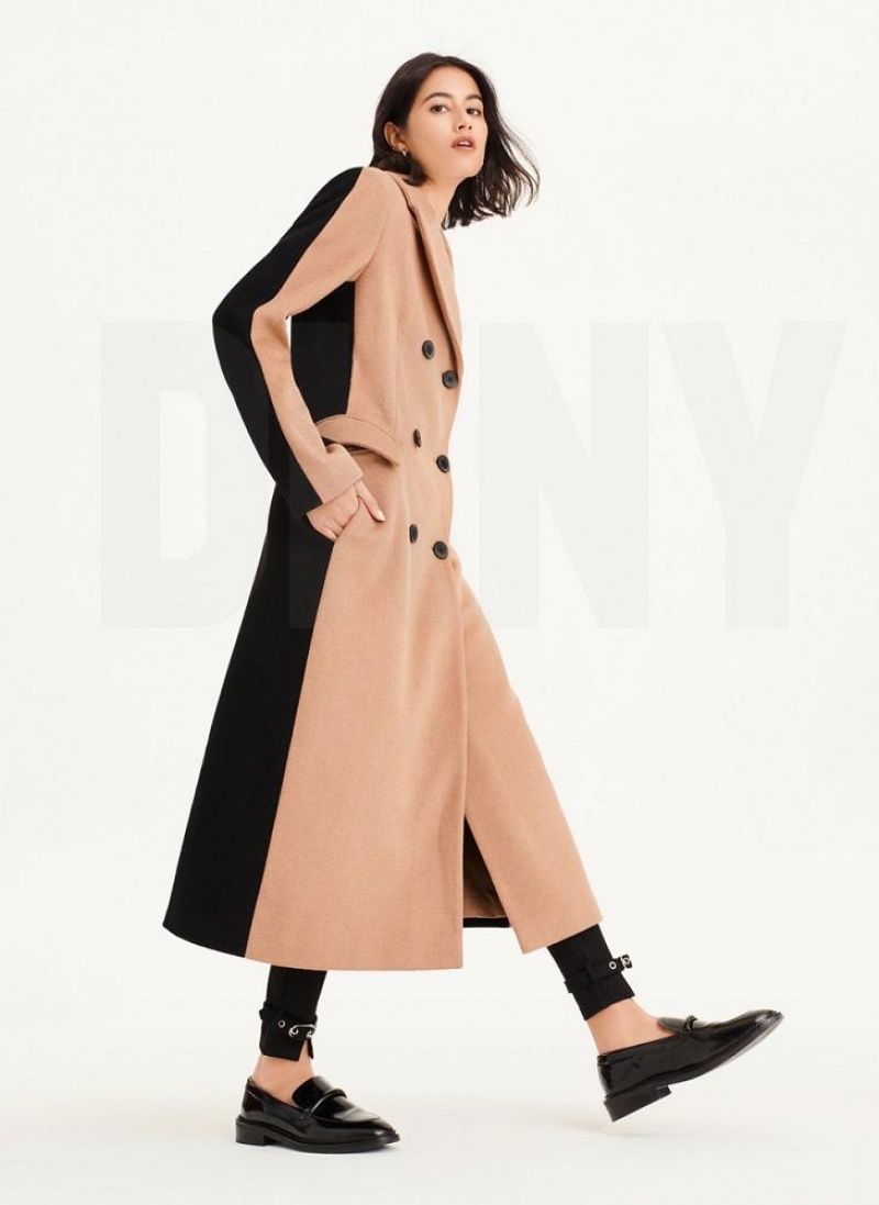 Brown Women's DKNY Two Tone Maxi Wool Coats | Australia-D1238