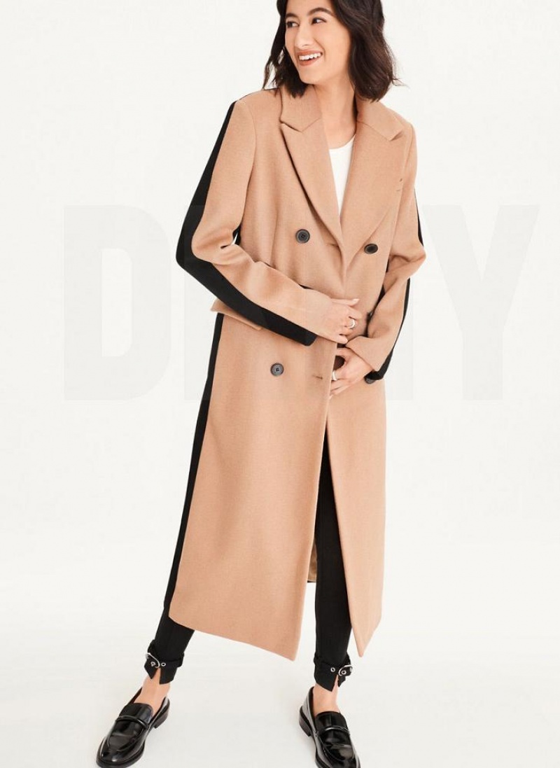 Brown Women's DKNY Two Tone Maxi Wool Coats | Australia-D1238